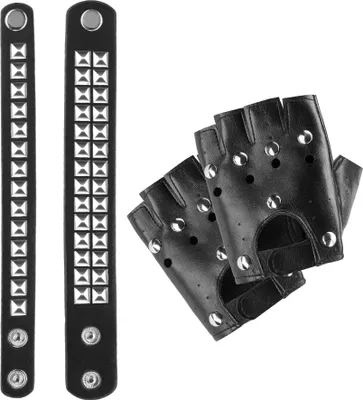 Produktbild von Accessoires-Set Leder Handschuhe und zwei Armbänder - schwarz