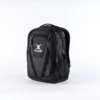 Zdjęcie produktu dla Plecak sportowy Gilbert, torba podróżna, model V4, kolor czarny, wymiary 50x32x14 cm, przeznaczona do rugby