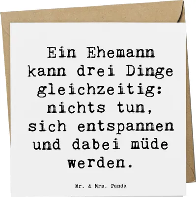 Produktbild von Mr. & Mrs. Panda Klappkarte Spruch Ehemann Fähigkeiten - Weiß - Geschenk, anlasskarte, einzigartige Designs, Glückwunschkarte, Liebe zum, Lächeln, Müdigkeit, Verwandte