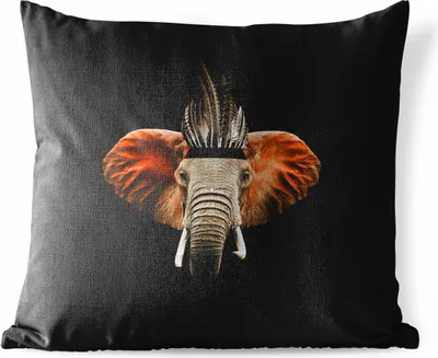 Produktbild von MuchoWow® Outdoor Kissen - Elefant - Federn - Hut - 50x50 cm - Wetterfest - Lounge Kissen - Komfortabel - Kissen mit Bild