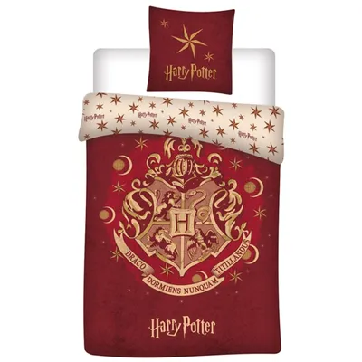 Produktbild von Burgunderrot-beigefarbenes Bettwäsche-Set mit Hogwarts Wappen HARRY POTTER, Zerifikat