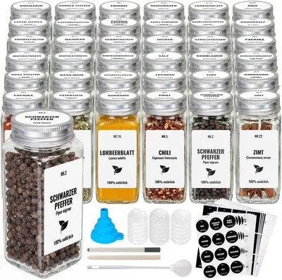 Produktbild von Gewürzgläser 120 ml, 36 Stück, Glas, weißer Deckel, für Küche