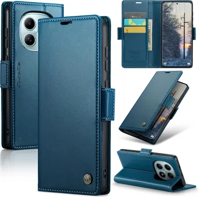 Produktbild von Lederhülle für Xiaomi Redmi Note 15 5G/4G Brieftasche Kartenfach Schutzhülle mit Standfunktion Blau