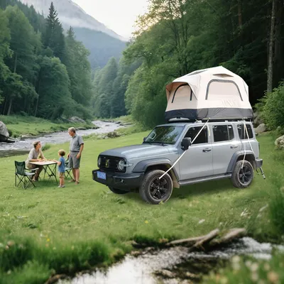 Produktbild von okwish Aufblasbare Campingzelte mit dreieckige Dachzelt und aufblasbare Stäbe,Campingausrüstung mit Handpumpe für Outdoor,Camping,Beige+schwarz