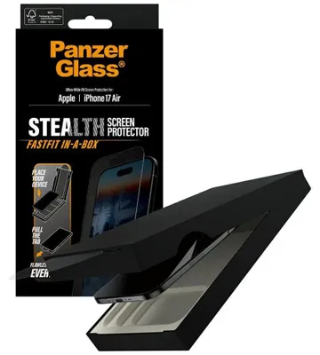 Produktbild von PanzerGlass Stealth Screen Protector w. Black Frame iPhone 17 Air | Ultra-Wide Fit w. Fastfit in-a-box