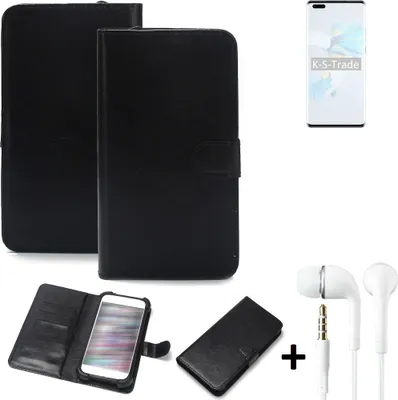 Produktbild von K-S-Trade Wallet Case Handyhülle kompatibel mit HTC Desire 20+ Schutzhülle Flip cover Flipstyle Tasche Hülle Flipcover Slim Bumper schwarz + in ear