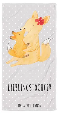 Produktbild von Mr. & Mrs. Panda Strandtuch Fuchs Mama - Grau Pastell - Geschenk, Frotteehandtuch, Frottee-Handtuch, Umarmen, Mutter, Duschtuch, Schoß, Handtuch, Muttertag, Badehandtuch