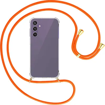 Produktbild von Handykette Backcover-Schutzhülle mit Band (Metall goldfarben) für Samsung Galaxy A25 5G - neonorange