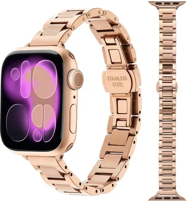 Produktbild von Stravo Slim Uhrenarmband Edelstahl Schmuck passend für Apple Watch 42/41/40/38 mm Serie 1-11, SE 1/2/3 mit Faltschließe – Roségold