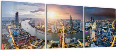 Produktbild von DEQORI Glasbild Echtglas 3x50x50 cm 'Bangkok von oben' Wandbilder XXL groß