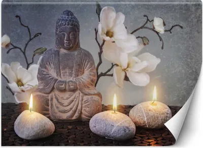 Produktbild von Vlies fototapete Buddha und Kerzen 200x140 cm Feeby Grau inkl. Kleber einfache Montage
