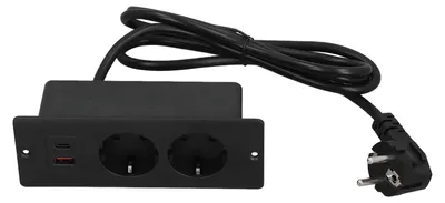 Image de Multiprise encastrable à 2 prises avec un port USB-C PD20W, bande pour meubles encastrable, câble de 1,5 m