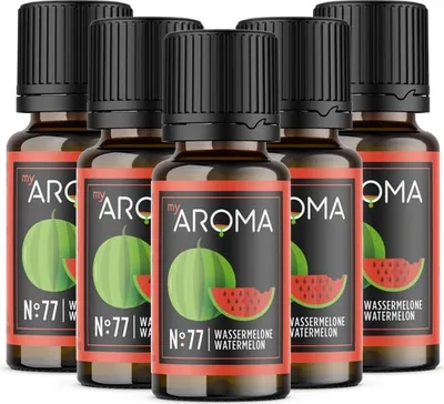 Produktbild von myAROMA flavour drops – Wassermelone 5x10ml, zuckerfrei, kalorienfrei & vegan, ohne künstliche Farbstoffe für Backen, Essen und Trinken, Nr. 77