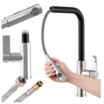 Immagine prodotto di Granitan | LINEA - Miscelatore da cucina - Bocca estraibile - Orientabile a 360° - Nero - Caratteristiche: cartuccia in Vetroceramica