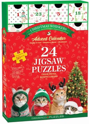 Zdjęcie produktu dla Eurographics Puzzle Kalendarz Adwentowy - Świąteczne wąsy, koty, 24 x 50 elementów, 8924-5922