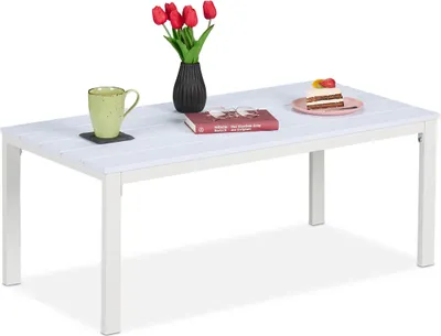 Produktbild von Relaxdays Gartentisch, wetterfest, auch für Terrasse und Balkon, Loungetisch, HBT: 39 x 98 x 48 cm, Outdoortisch, weiß