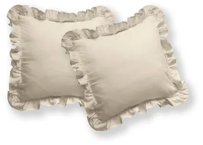Image de Housses de coussin, lot de deux housses de coussin en coton à volants, 40x40 cm, couleur crème