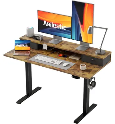 Productafbeelding van Verstelbaar bureau met 2 lades, 120 x 60 cm, bruin, elektrisch, ergonomisch