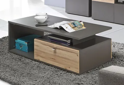 Productafbeelding van Salontafel, woonkamertafel, 120x59 cm, wolfraamgrijs / geplankte eik