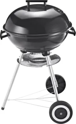 A black charcoal kettle grill on a white background.
