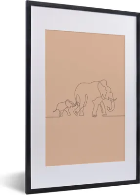 Produktbild von MuchoWow® MuchoWow® Gerahmtes Poster Elefant - Einfach - Linie 40x60 cm - Poster mit zchwarzem Bilderrahmen - Poster in Rahmen
