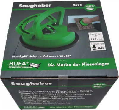 Produktbild von Hufa Fliesenleger Platten Saugheber 1-fach Kunststoff Ø 118mm 40kg