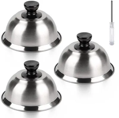 Obrázek produktu pro Nerezová střecha na hamburgery, sada 3 ks, skleněné a vyhřívací kopule, 16 x 9 cm