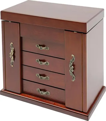 Produktbild von Schmuckkästchen - Schmuckbox - 5 Ebenen - 4 Schubladen - Holz Vintage - Aufbewahrung Für Ringe Ketten Ohrringe - 25×15×24 cm - Olivbraun