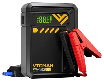 Obrázok produktu pre X4 – 12 V štartér do auta – špičkový prúd 2500 A, štartovací prúd 400 A – vzduchový kompresor 150 PSI – powerbanka 37 Wh – pre až 8,5 l benzínu/6 l nafty – čierna