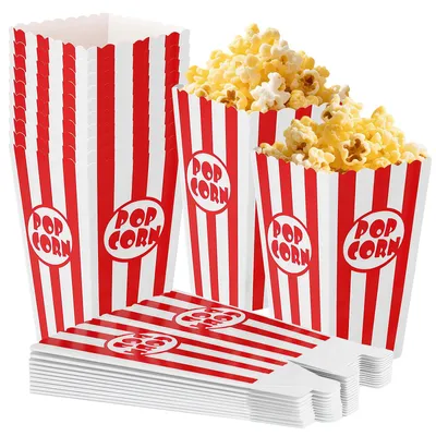 46 Popcorndosen aus Papier, rot-weiß gestreift, Retro-Design