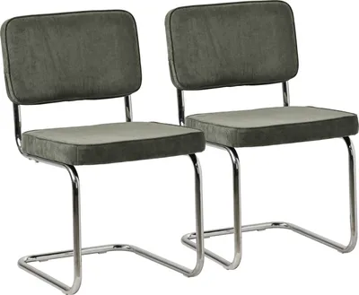 Image de Lot de 2 chaises cantilever en velours côtelé vert kaki MARIA