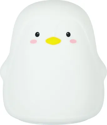 A white penguin-shaped LED night light for children.