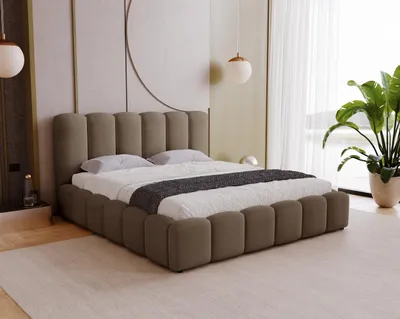 Productafbeelding van BESILIO Gestoffeerd bed 160x200 Julien - bed met opbergruimte, afgerond design, verticale banen - Bruin