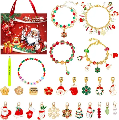 Produktbild von Adventskalender mit Schmuck – Weihnachtskalender 2024 für Kinder – 24 gefüllte Armbänder – Schmuck – Basteln – Mädchen – Adventskalender – Schmuck