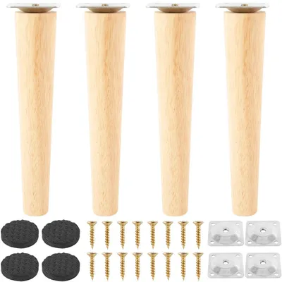 Holz-Möbelfüße 20 cm, gerade, 4 Stück mit Montageplatte