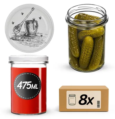 Productafbeelding van KADAX Inmaakpotten, 475 ml, met schroefdeksel (diameter 82 mm), ideaal voor het inmaken van jam, schroefpotten voor het inmaken en n van jam en honing (honingpot, 8 stuks)