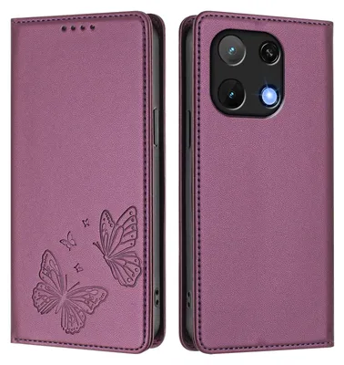Obrázek produktu pro Kožené pouzdro pro Umidigi Note 90, motýlí ražbou, peněženkové flip pouzdro se stojánkem Fialová