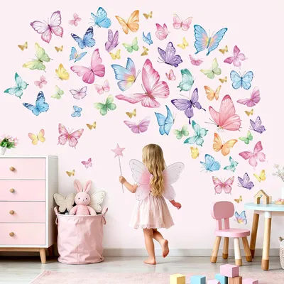 Produktbild von Wanddekoration bunte Schmetterlinge, Aquarell, selbstklebend, für Kinderzimmer