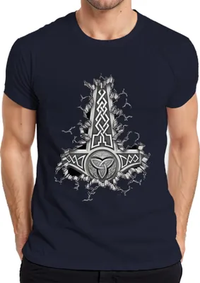 Produktbild von Wikinger Mjölnir Thorhammer keltische Knotenmuster Thor Odin Herren T-Shirt, Navy, L