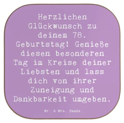 Produktbild von Mr. & Mrs. Panda Tischuntersetzer Spruch 78. Geburtstag - Lavendeltraum - Geschenk, Happy Birthday, Herzlichen Glückwunsch, Coaster, Holzuntersetzer, Untersetzer Gläser