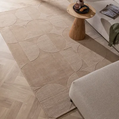 Produktbild von Volero - Wollteppich - Giselle Circles Beige - 160x230 cm - Wohnzimmer, Esszimmer, Schlafzimmer - Klassik, Ländlich, Modern, Skandinavisch