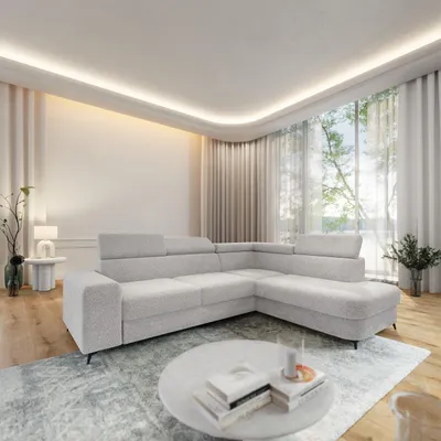 Produktbild von Masseno Ecksofa ALVORO R-S mit Schlaffunktion L-Form, Sofa mit Bettkasten, Wohnzimmersofa, Couch, Soffa, Bettsofa, Couchgarnitur- Hellgrau, QUELLE 83