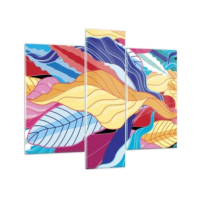 Produktbild von Bilder auf glas - 3 Teile - Muster Blätter bunt - 95x80cm - Glasbilder - Wandbilder - Bilder - zum Aufhängen bereit - Wanddekoration aus Glas - Glas Bilder - Wandbild auf Glas - GCB95x80-4269