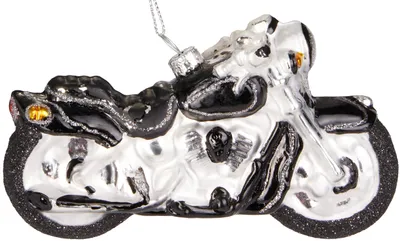 Produktbild von BRUBAKER Motorrad Schwarz Silber - Handbemalte Weihnachtskugel aus Glas - Christbaumschmuck Figuren Lustig Deko Anhänger Baumkugel - 12,8 cm