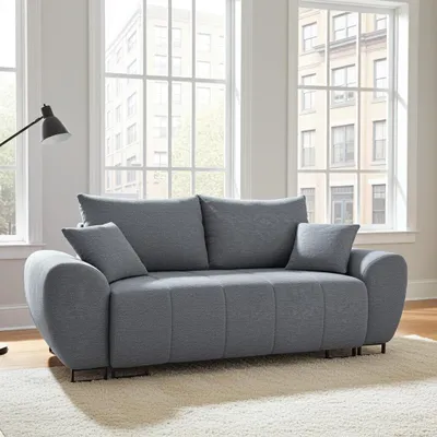 Produktbild von DMSM Zweisitzer-Sofa Ragnar, Grau, Bouclé-Stoff mit Wellenfedern, Modern, Gepolsterte Armlehnen, 220x103x83 cm, für Wohnzimmer, mit 2 Rückenkissen
