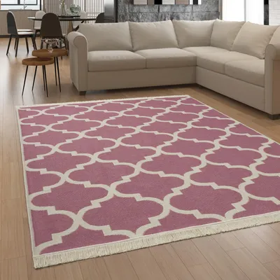 Image de Tapis salon bohème lavable à 30 °C style scandinave avec franges réversible dimensions 140 x 200 cm