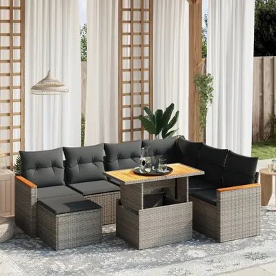 Produktbild von Möbel 8-tlg. Garten-Sofagarnitur mit Kissen Grau Poly Rattan - Sitzgruppe 3273195
