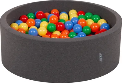 Produktbild von KiddyMoon bällebad 90x30cm/200 bälle ∅ 7cm bällepool mit bunten bällen für babys kinder rund, dunkelgrau:gelb/grün/blau/rot/orange