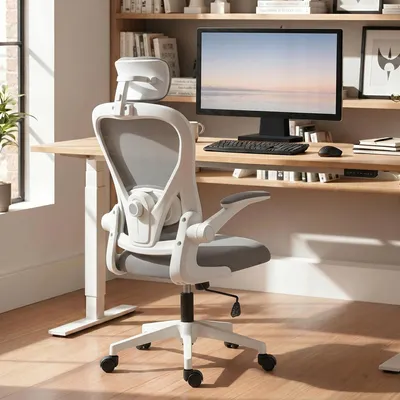 Produktbild von Sweiko Bürostuhl Ergonomischer Schreibtischstuhl mit Hochklappbaren Armlehnen, Verstellbarer Lendenwirbelstütze Grau