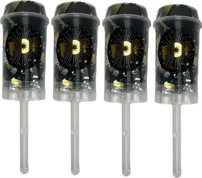 Produktbild von Neujahrs-Push-Up-Popper Neujahrs-Push-Pop-Konfetti-Popper – Schwarz, Silber, Gold – 5 x 5 x 18 cm – 4 Stück